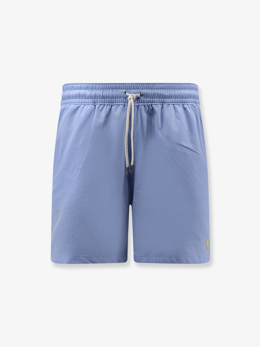 Nylon Swim Trunks With Embroidered Logo Blue Shorts
