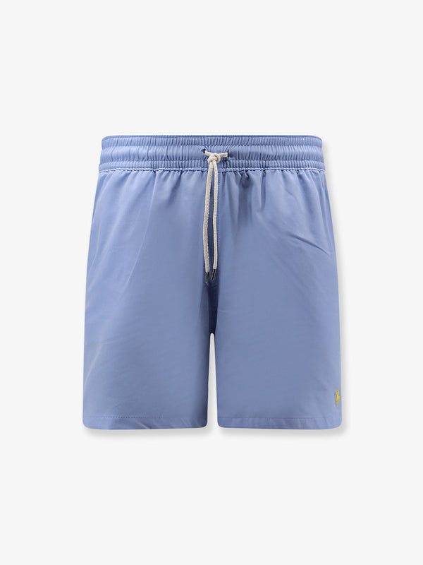 Nylon Swim Trunks With Embroidered Logo Blue Shorts