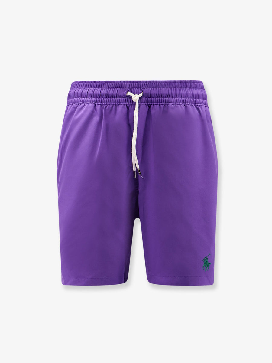 Nylon Swim Trunks With Embroidered Logo Purple Shorts