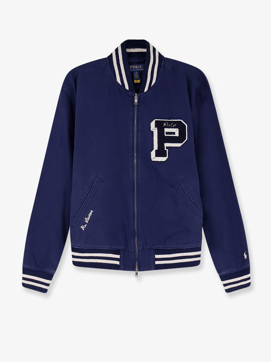 Cotton Bomber With Logo Patch Blue Jacket