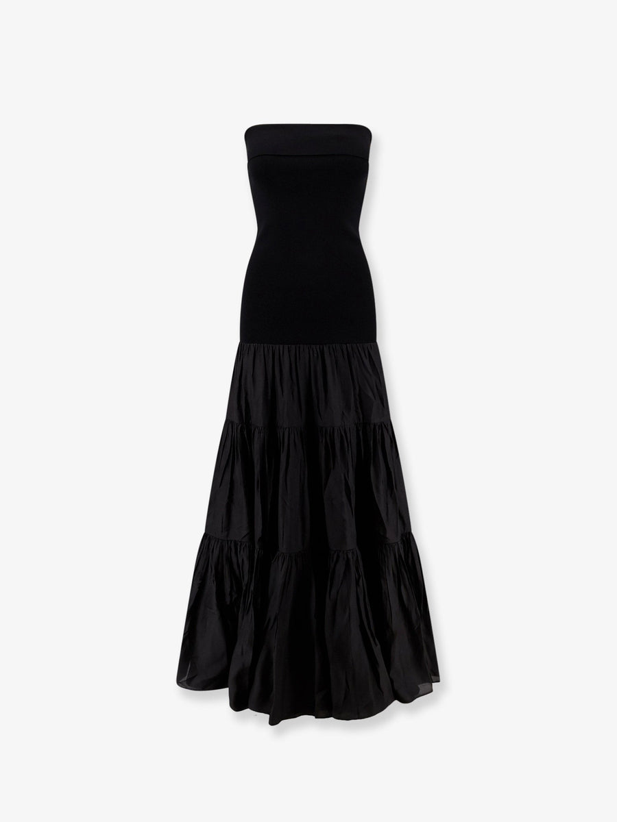 Off-Shoulder Long Dress Black Viscose