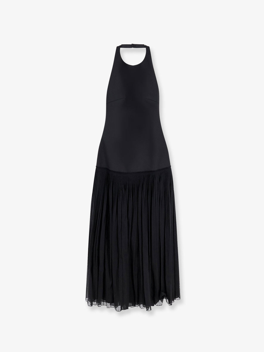 Dress Pleated Long Black Wool