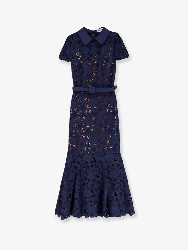 Lace Long Dress Blue Polyester