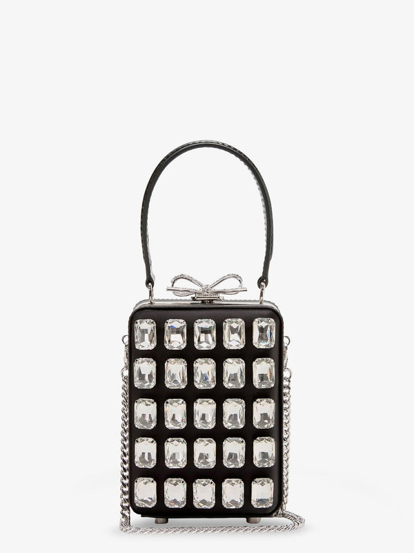 Satin Shoulder Bag With Crystals Black Satin/crystal