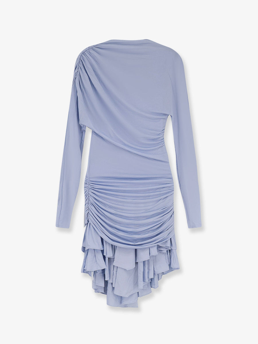 Mini Dress Gathered Jersey Blue Viscose