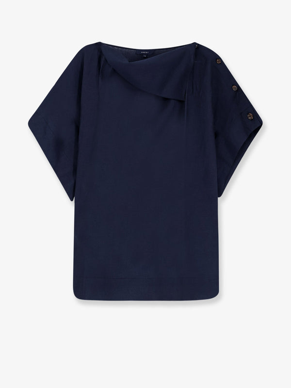 Linen Blend Top With Asymmetrical Detail Blue T-shirts & Jerseys