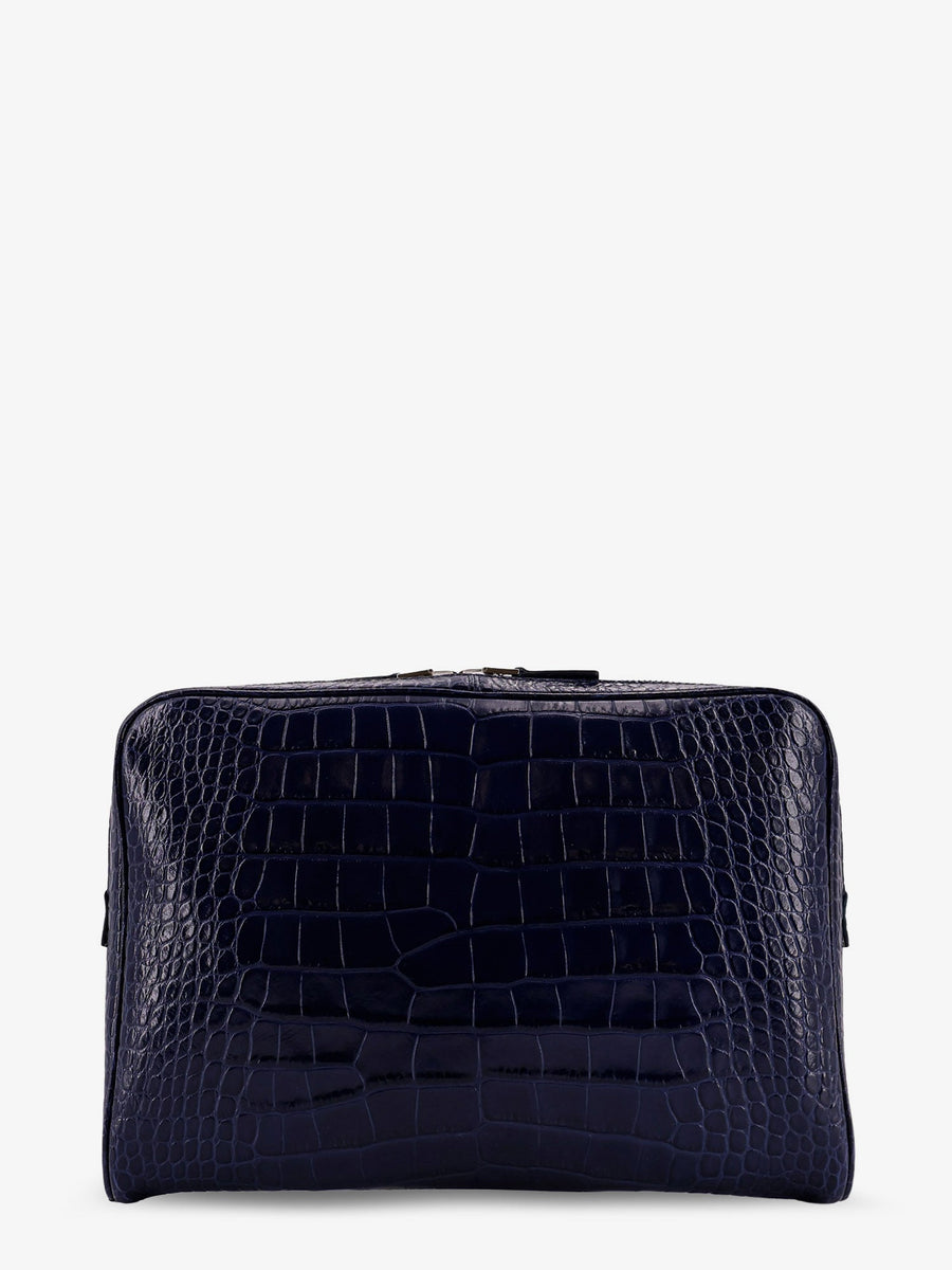 Crocodile Print Leather Laptop Pouch Blue Clutch Bags
