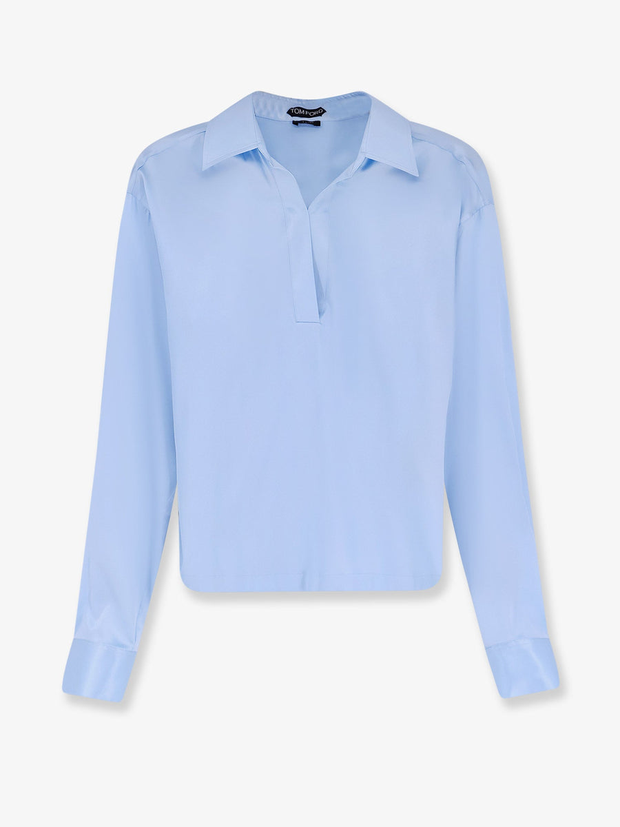 Stretch Satin Shirt Blue Silk