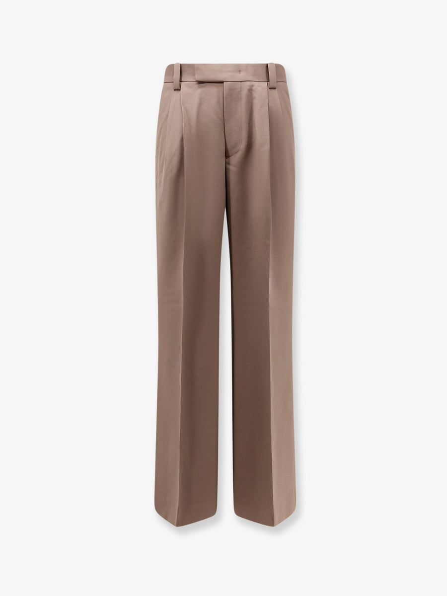Wool Blend Trousers With Front Pinches Brown
