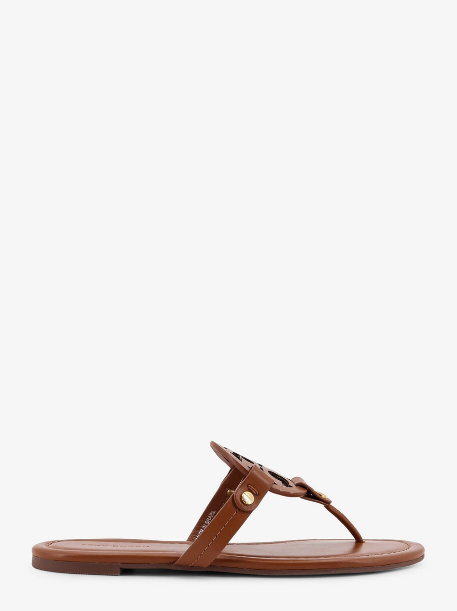 Leather Thong Sandals With Monogram Brown