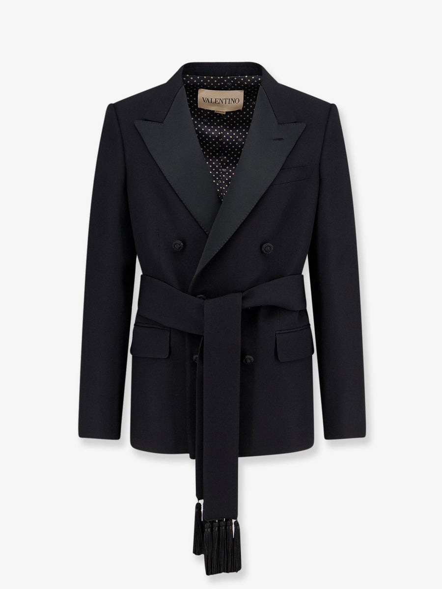 Virgin Wool Blazer With Belt Black Blazers