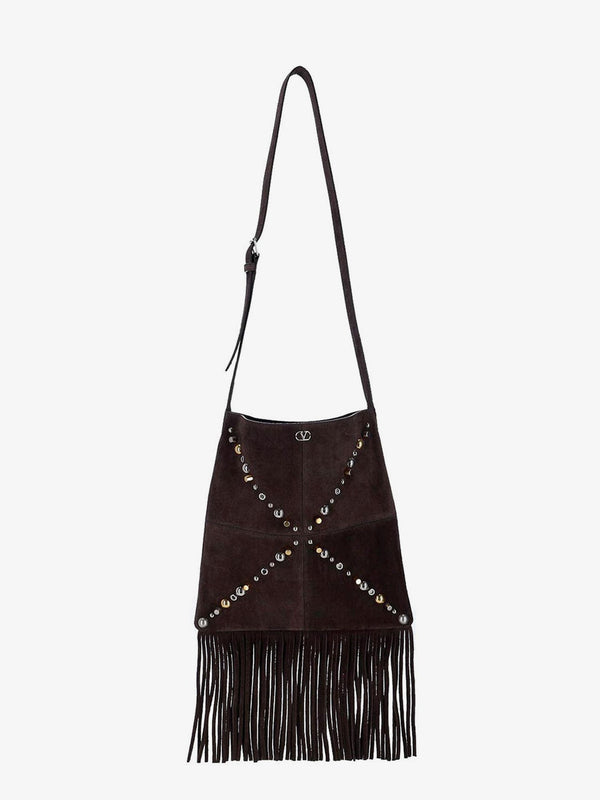 Suede Shoulder Bag With Fringes Brown