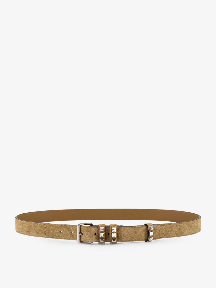 Flaneuse Suede Belt With Iconic Studs Beige Pelle