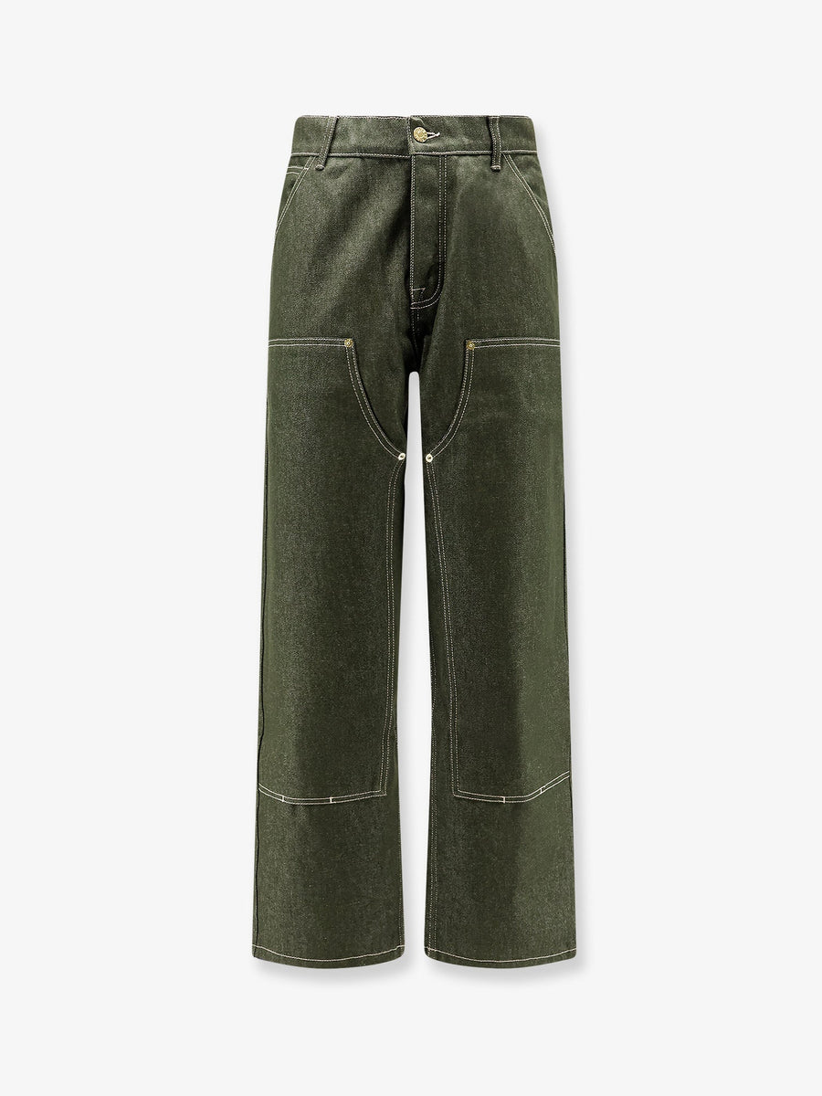 Trousers Double Knee Green Denim Cotton