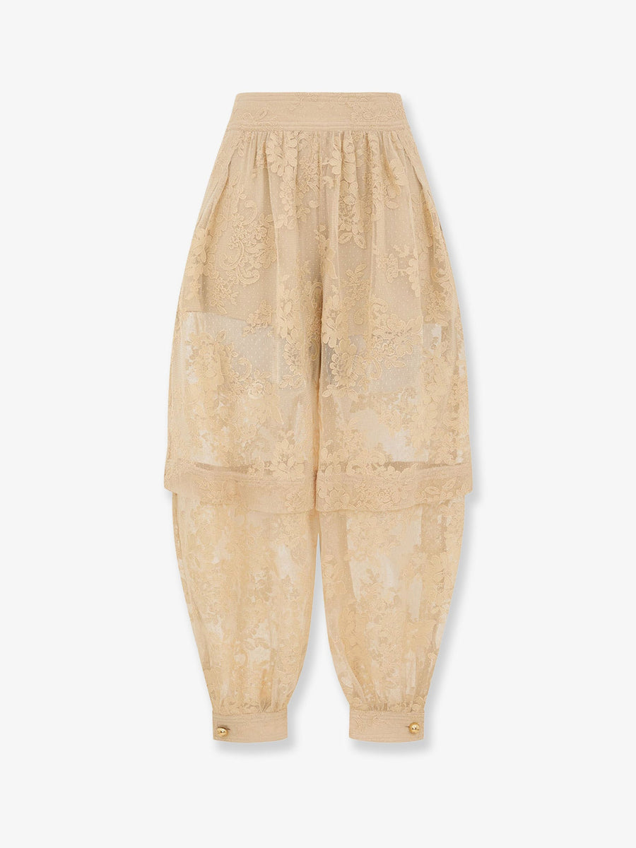 Harem Pant Luna Lace Beige Polyester Trousers
