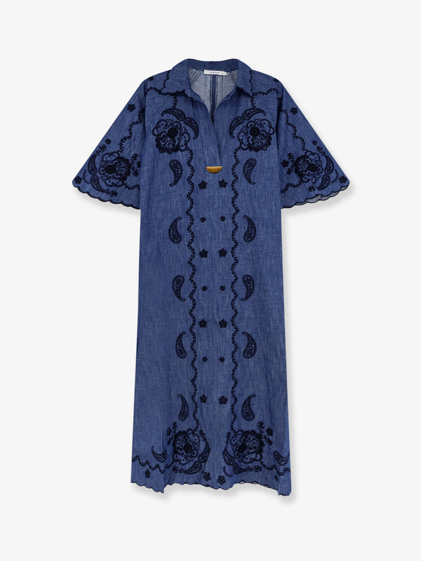 Long Denim Dress Aster Blue Cotton