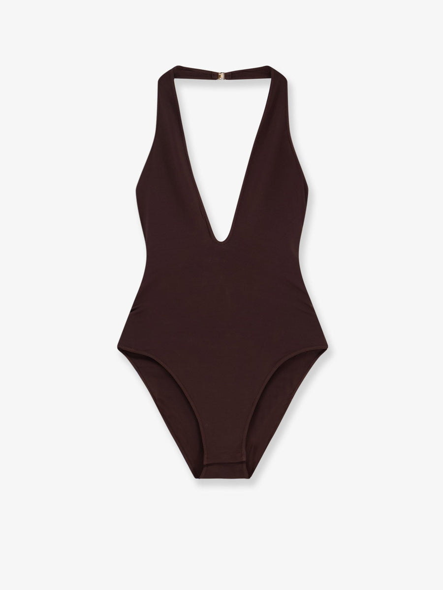 Halter Bodysuit Luna Brown Viscose T-shirts & Jerseys