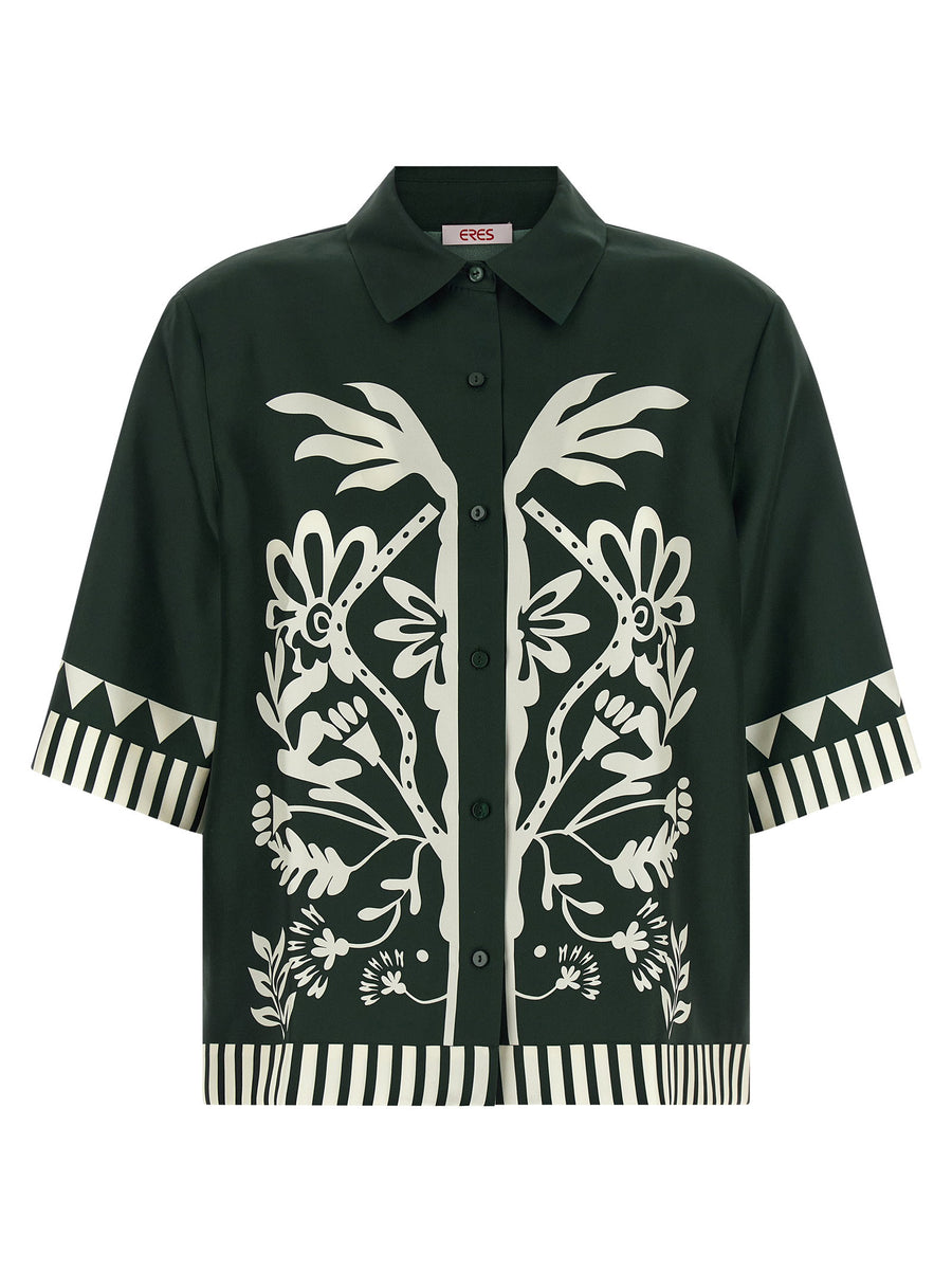 Eres Botanical Print Silk Twill Shirt — Green