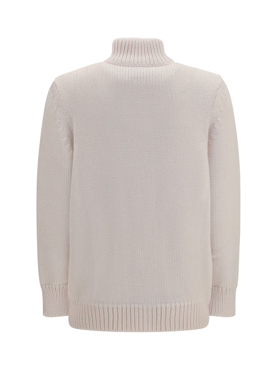 High Neck Cardigan Cream Merino Wool Puffer Jackets
