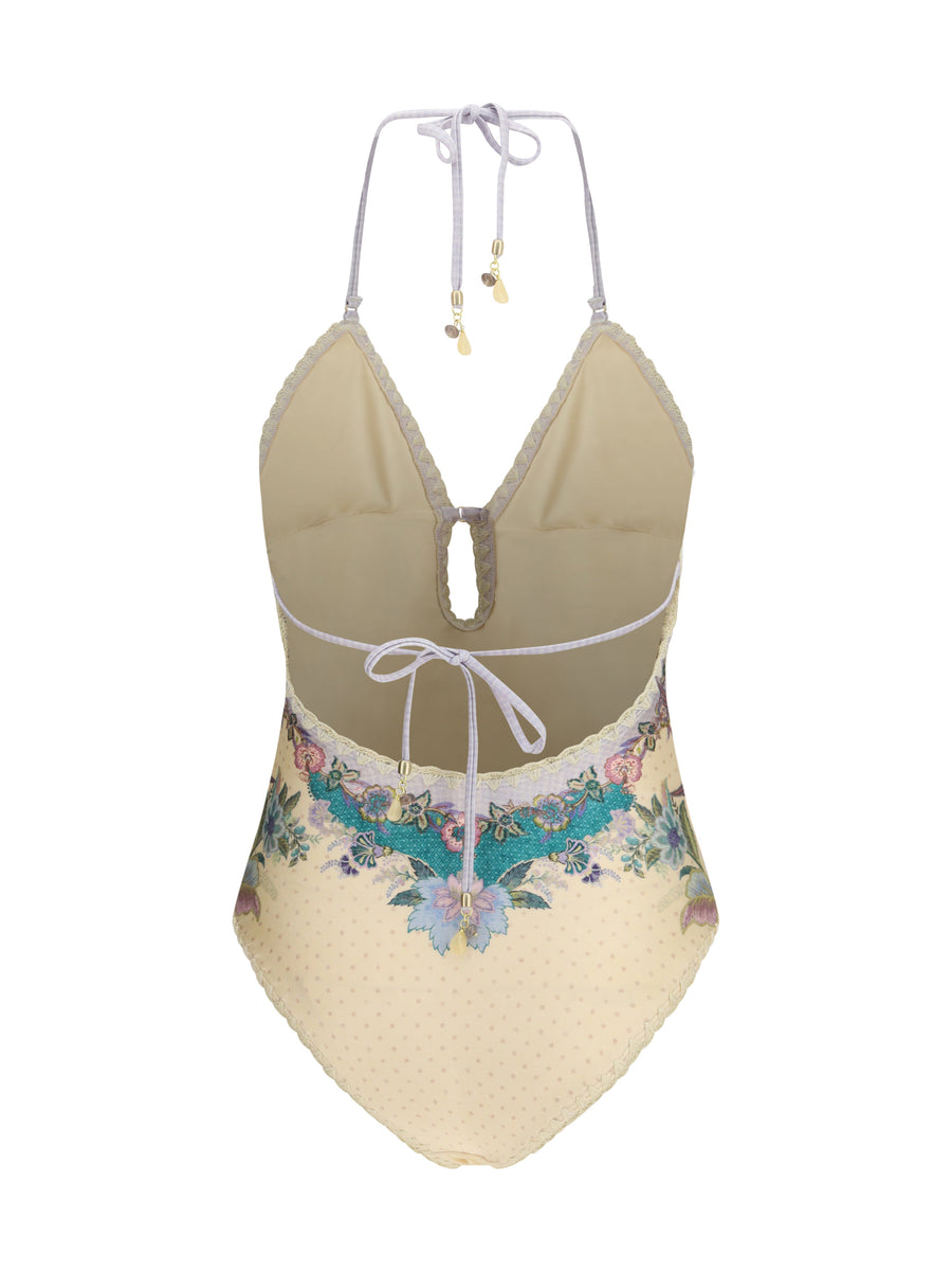 One-Piece Swimsuit Indra Cream Scarf Floral Polyamide Swimwear
