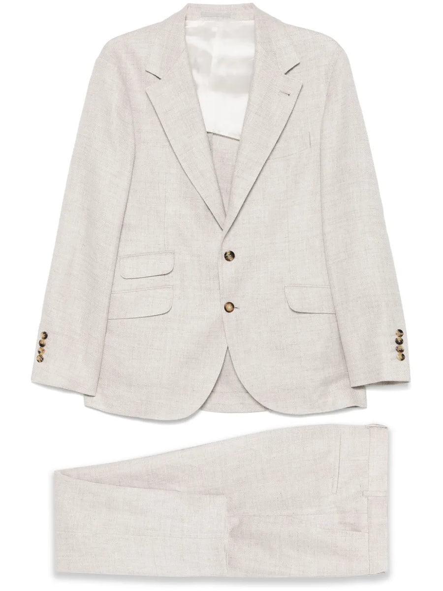 Brunello Cucinelli Outer: Linen 74% suit in almond beige