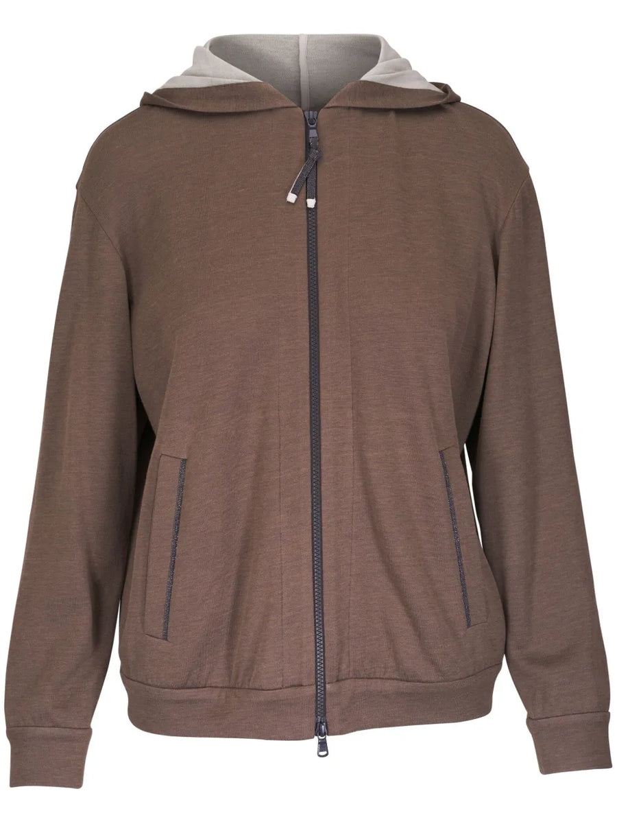 Brunello Cucinelli Cotton 67% hooded cardigan in brown