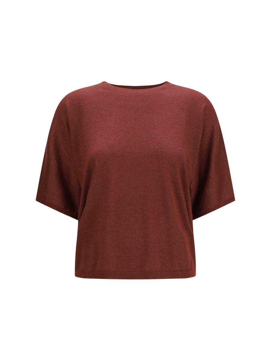 Short-Sleeve Cashmere And Silk Sweater Red Bean (capra Hircus)