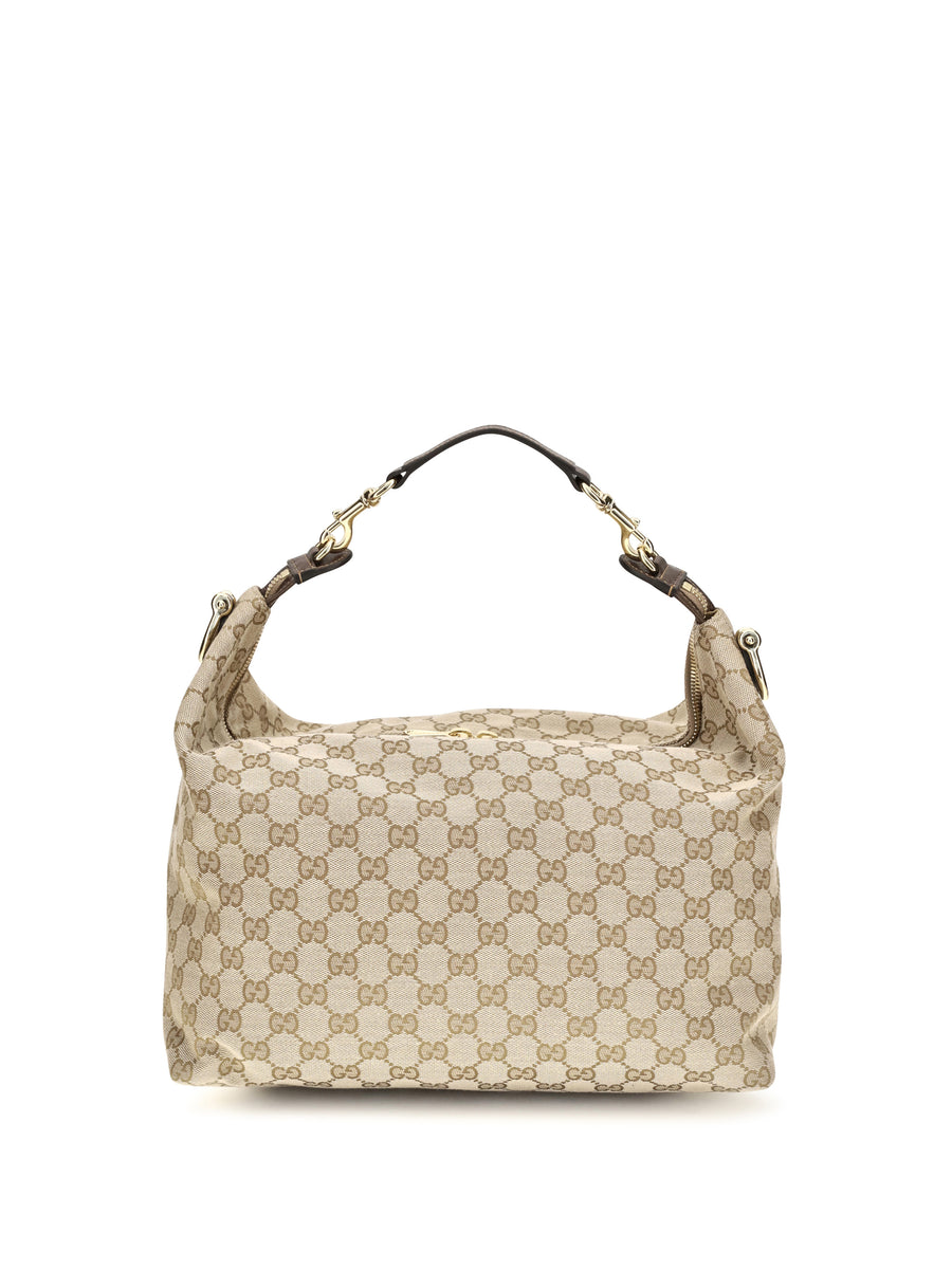 Handbag Medium Brera Gg Canvas Vintage Sand/dark Brown/green Fabric Shoulder Bags