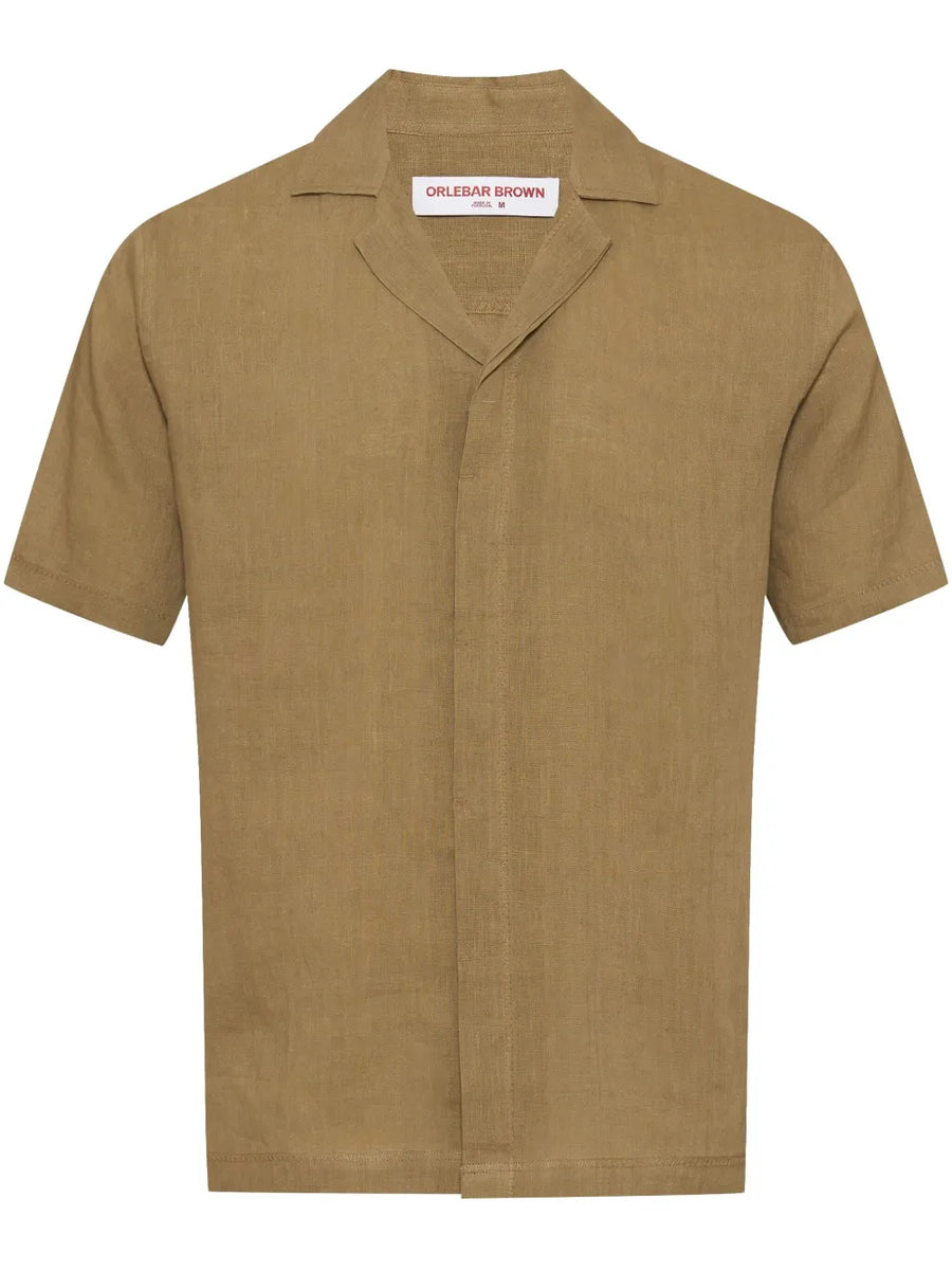 Orlebar Brown Linen/Flax 100% shirt in olive green