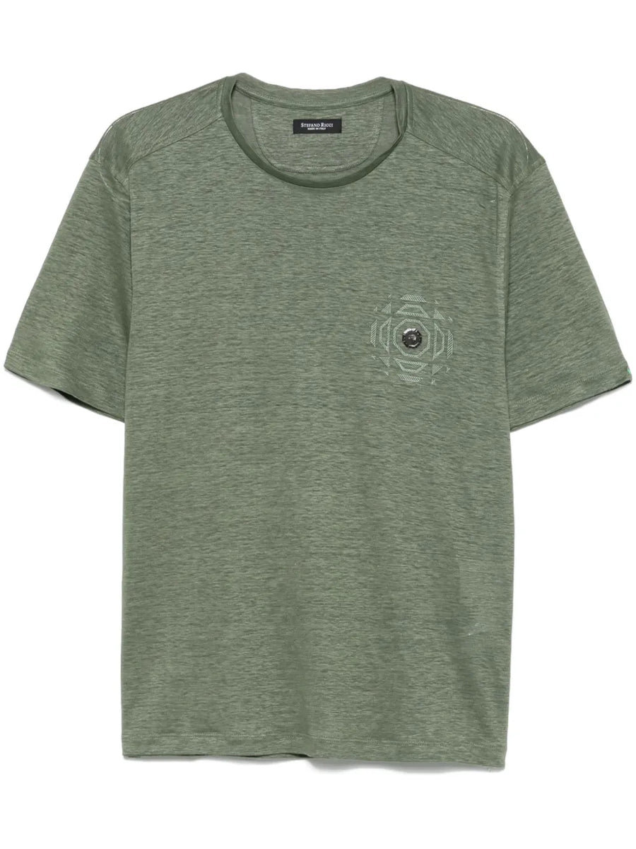 Stefano Ricci Linen/Flax 100% t-shirt in moss green