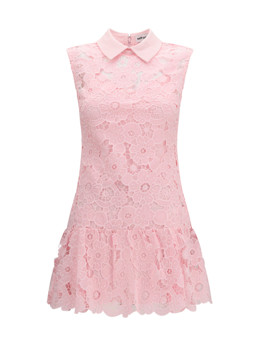 Mini Dress Guipure Pink Polyester