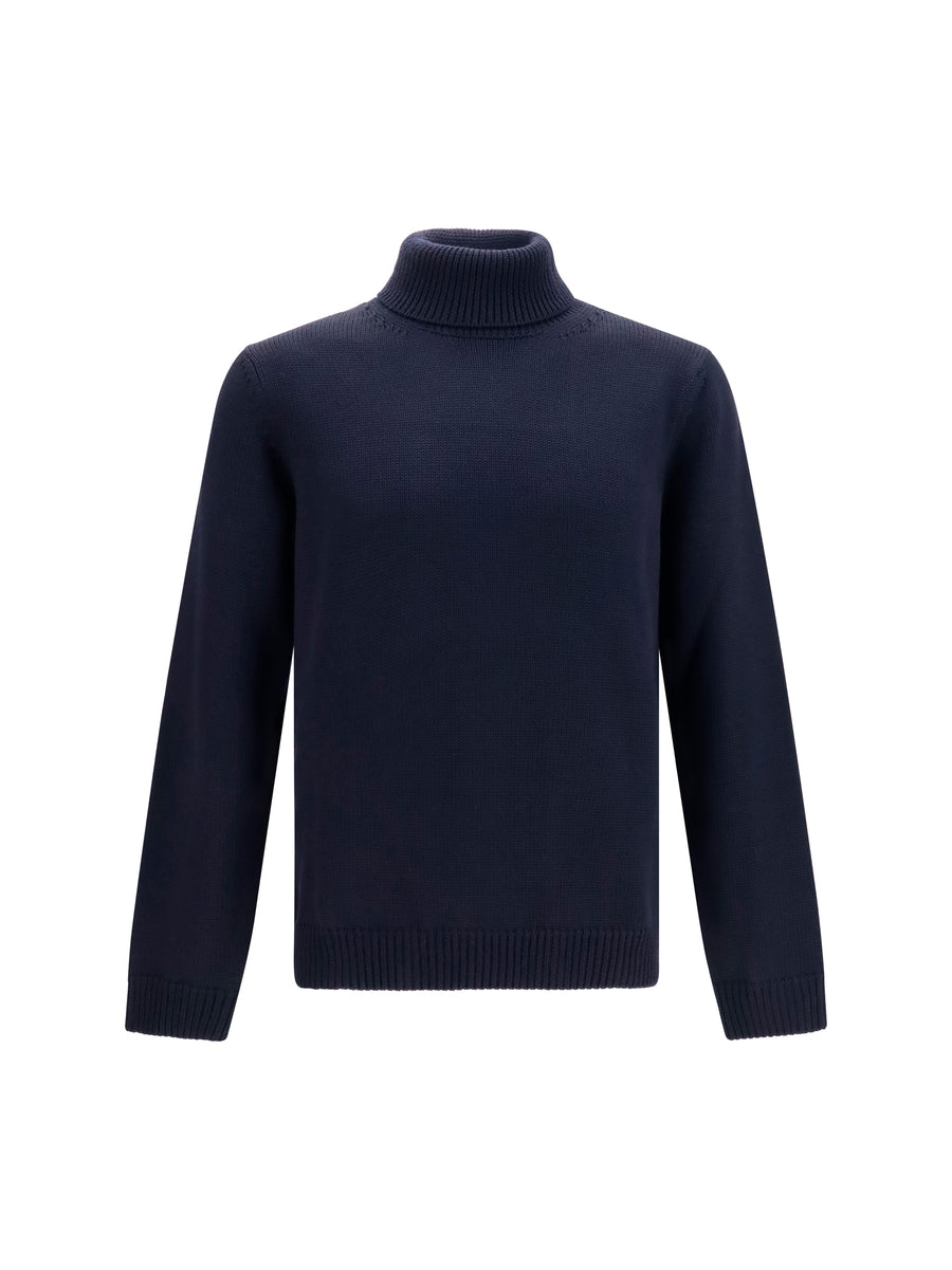 Turtleneck Wool Sweater Blue Merino