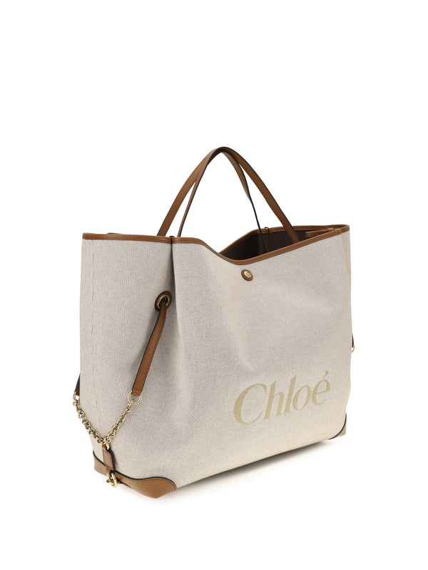 Large Carry Tote Bag Clay Brown Cotton Shoulder