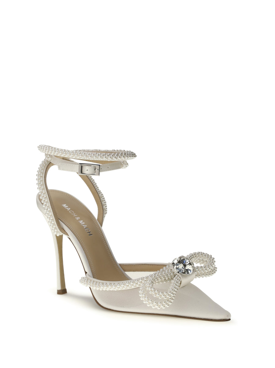 Pumps Double Bow Satin White Upper: Silk
