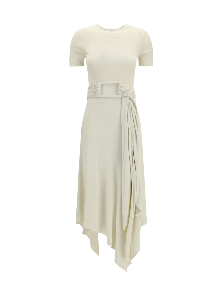 Belted Jersey Dress Cream Viscose
