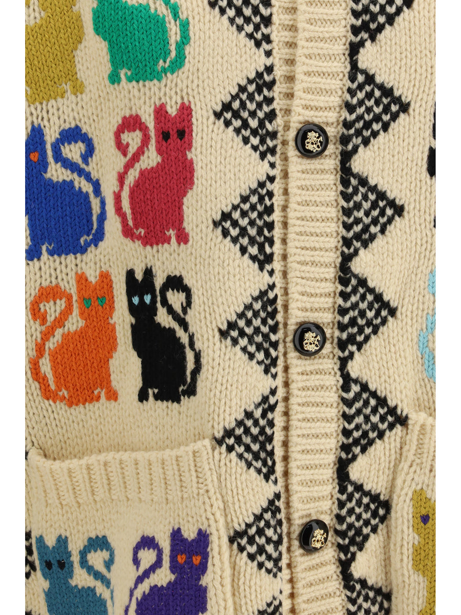 Cardigan Le Chat Jacquard Multicolour Fleece Wool