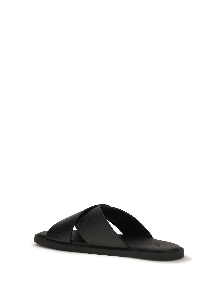 Slide Sandals Black Calfskin