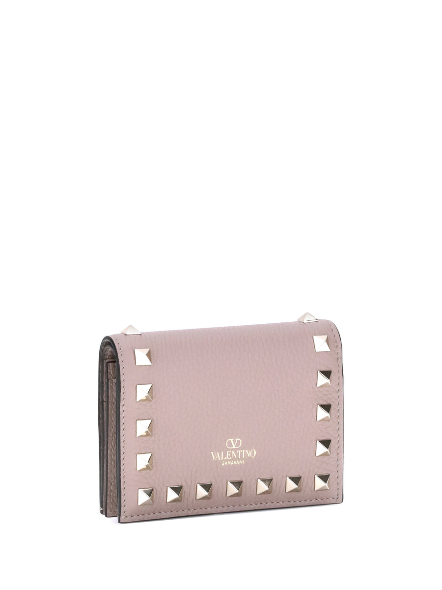 Wallet Rockstud Powder Pink Calfskin Calf Leather & Purses