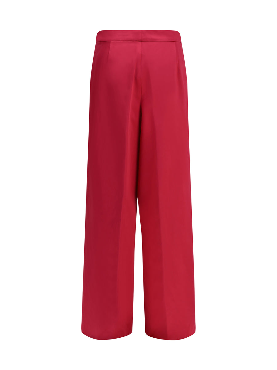 Wide Pleated Pants Fuchsia Cotton Trousers