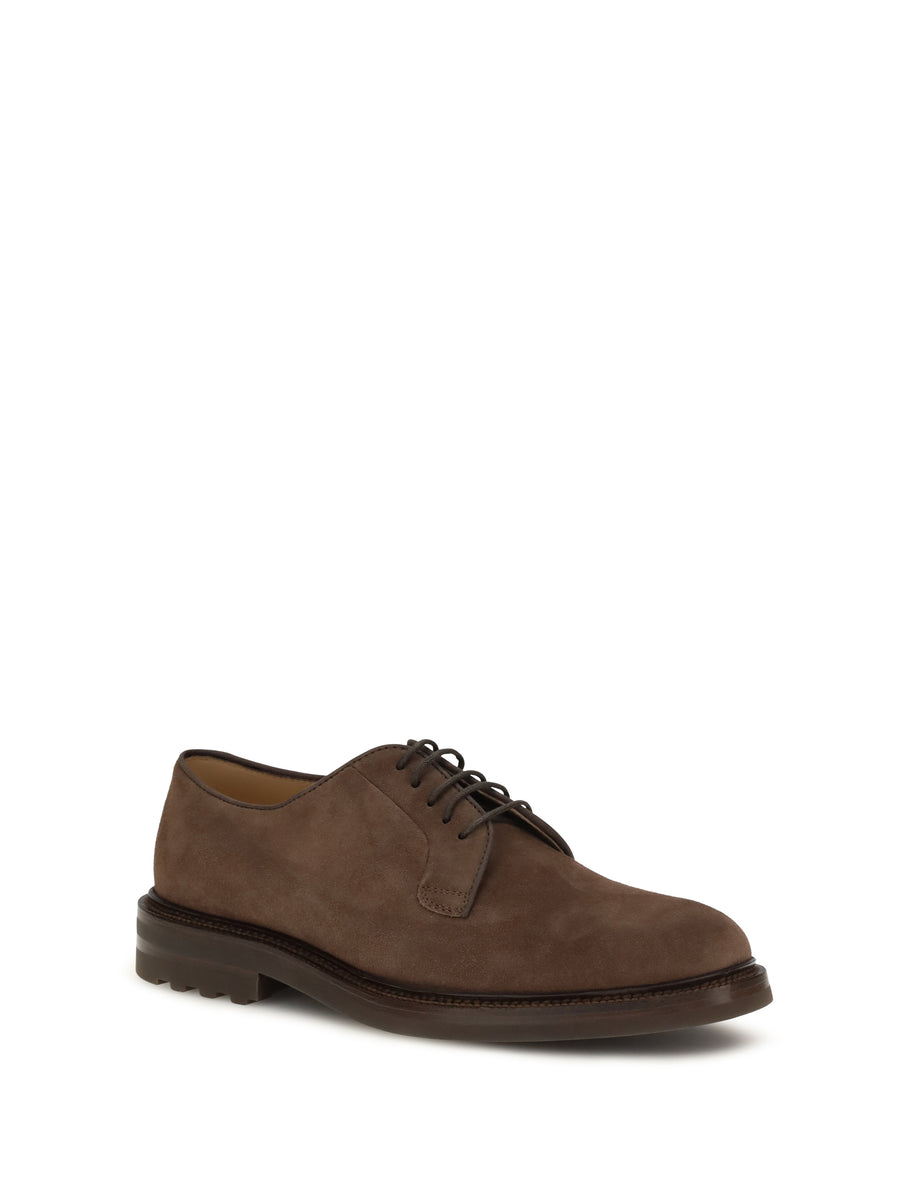Suede Lace-Up Shoes Mushroom Calf Leather (bos Taurus)