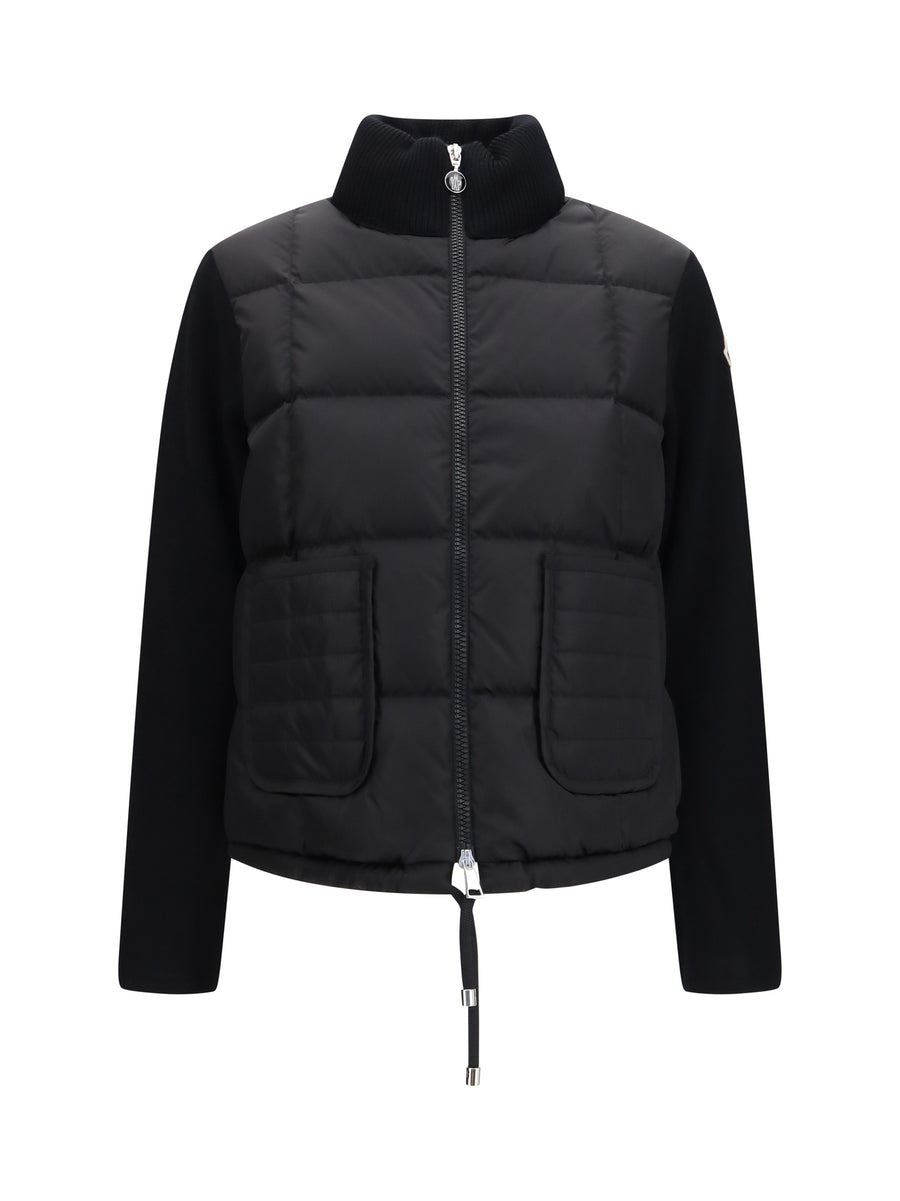 Quilted Wool Padded Cardigan With Zip Black