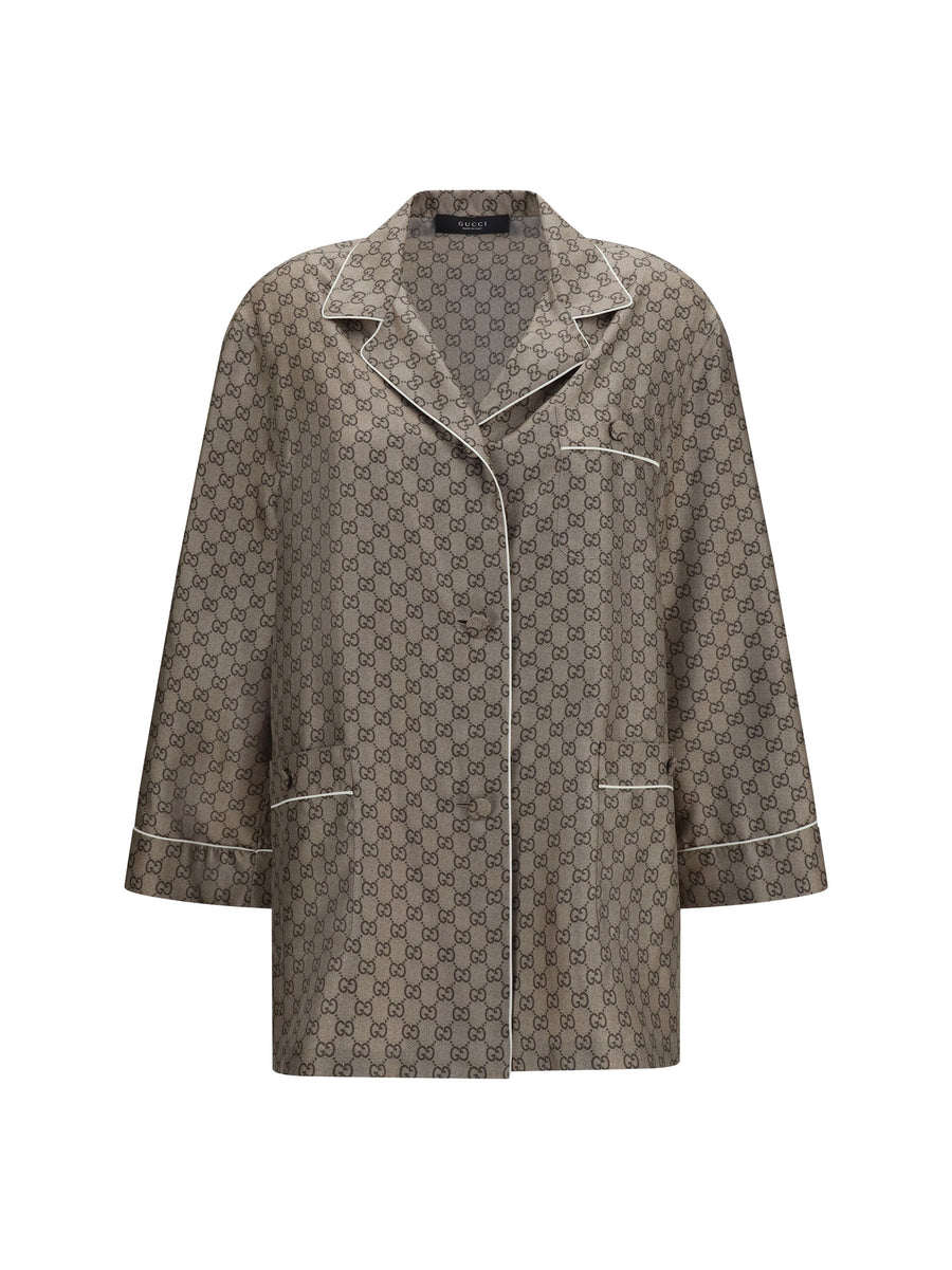 Shirt Printed Silk Twill Beige-Ebony Beige/ebony/multicolour