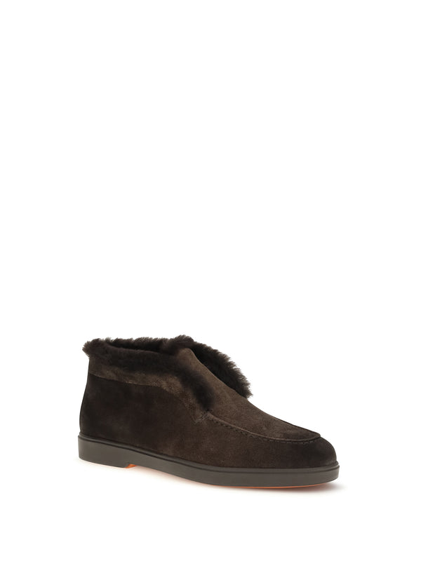 Ankle Boots Suede Shearling Dark Brown Upper: Calf Leather