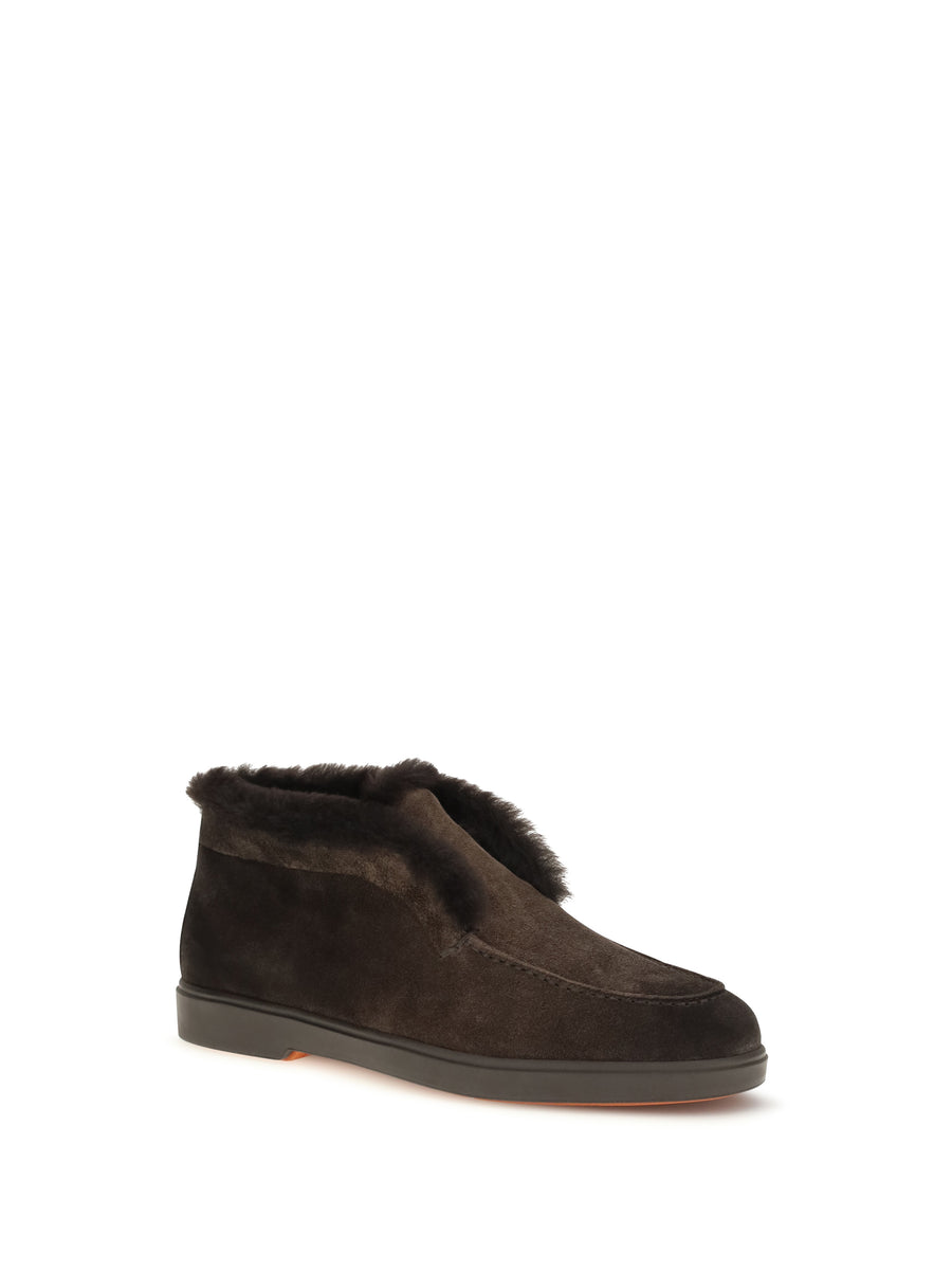 Ankle Boots Suede Shearling Dark Brown Upper: Calf Leather
