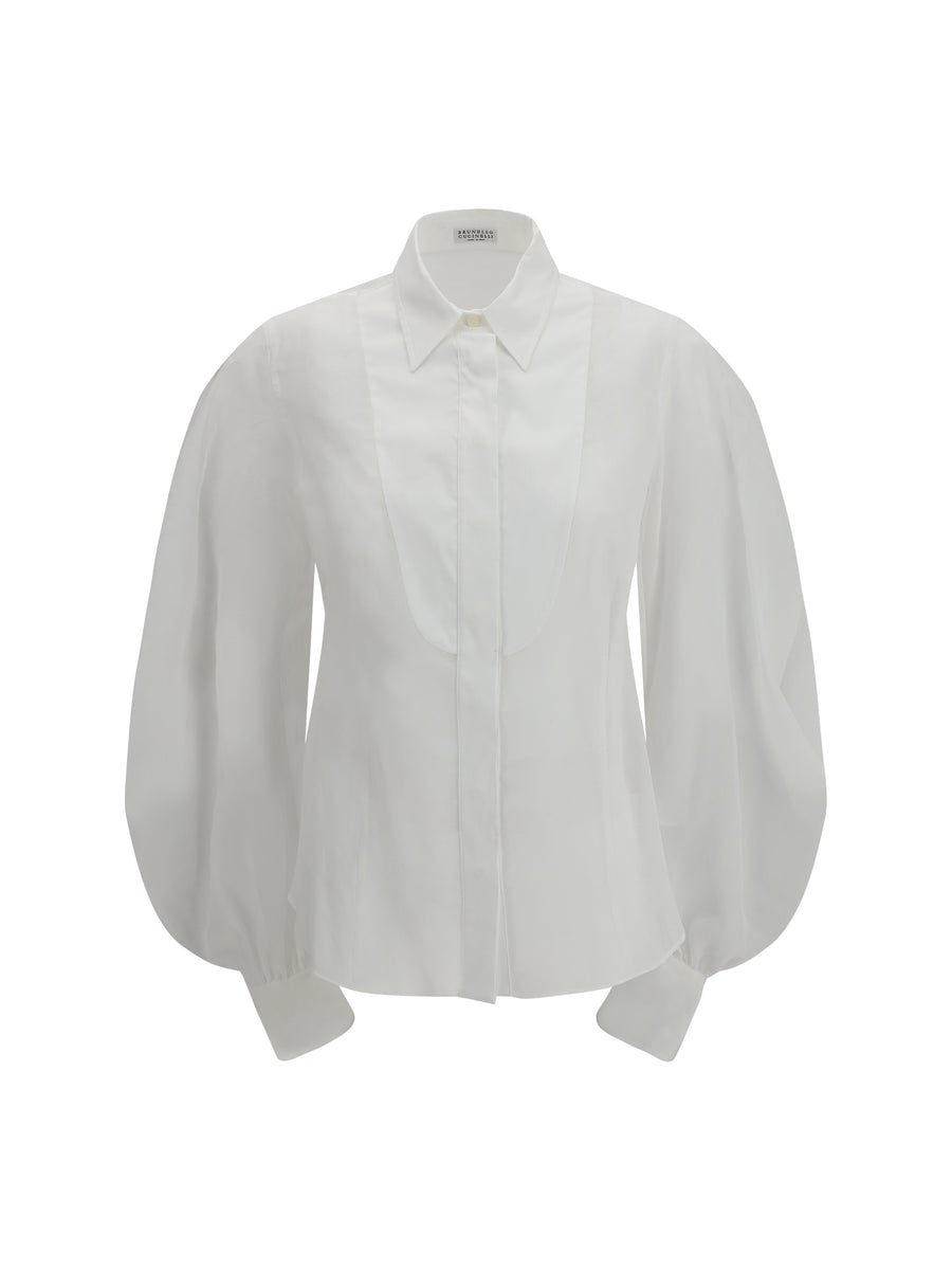 Lantern Sleeve Blouse White Cotton Shirt
