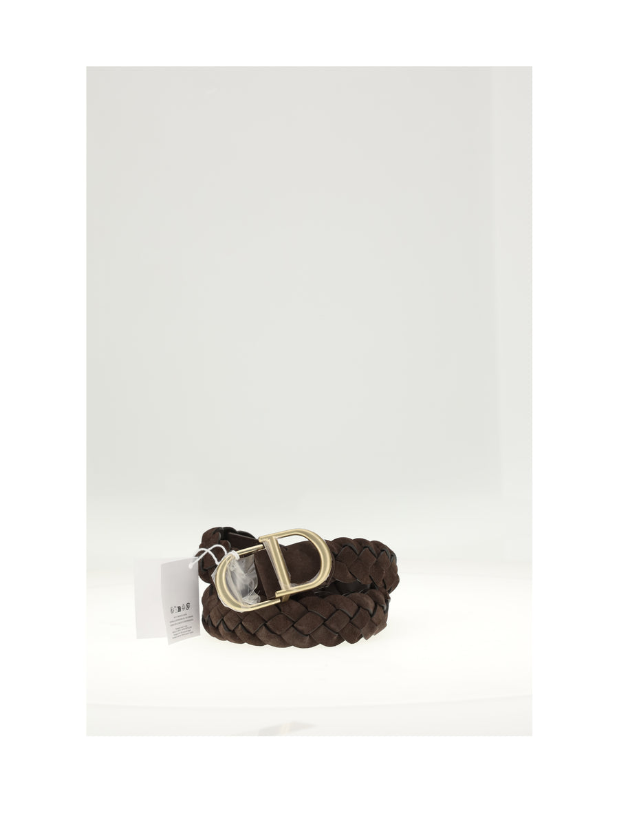 Belt Cd Logo Intrecciato Gold Brown Leather