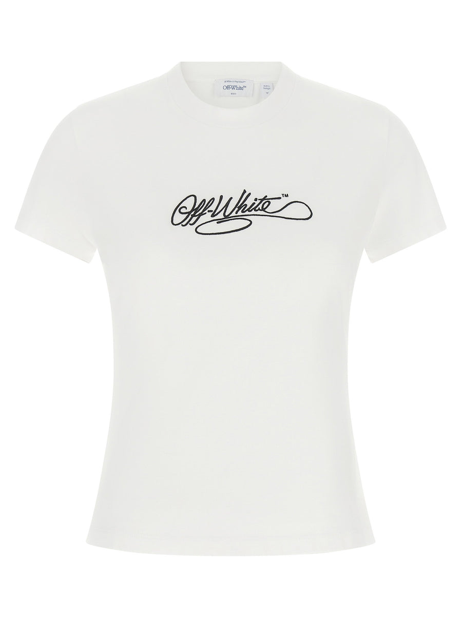 Off White Logo-Embroidered T-shirt — White