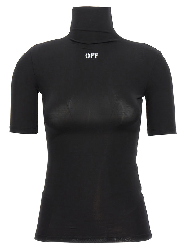 كنزة شعار مطرزة بياقة عالية من Off White تي شيرت — أسود