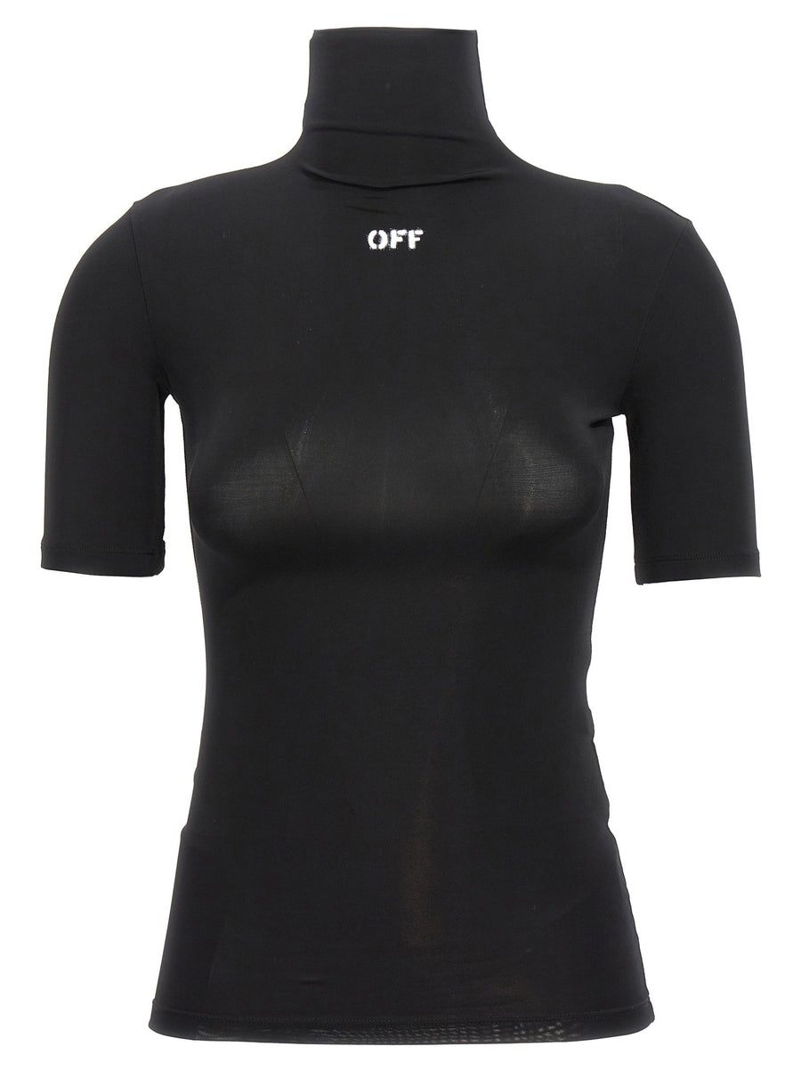 Off White Logo-Embroidered Turtleneck T-shirt — Black