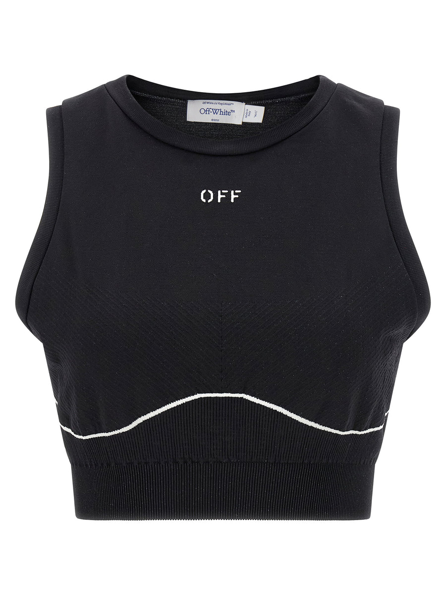 Off White Logo-Embroidered Compact Knit Tank Top — Black